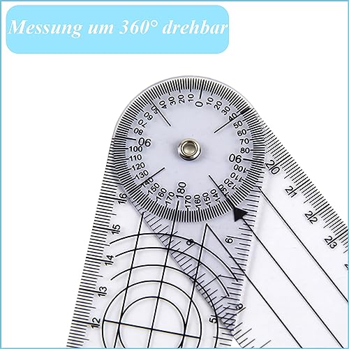 Goniometer, 2 Pieces Protractor Physiotherapy, Protractor 360° Angle, Goniometer Physiotherapy, Protractor School, Transparent Joint Knife 38 cm, for Home Work, Sports Therapy