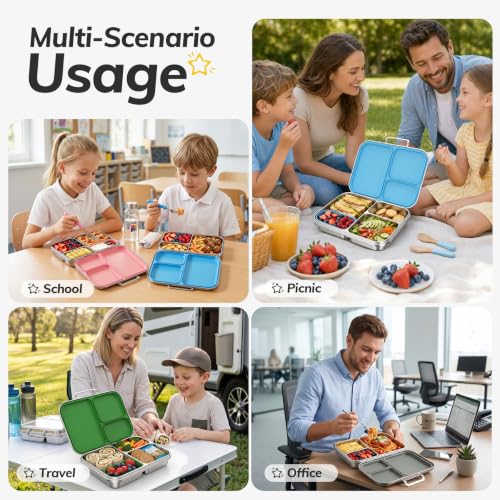 Stainless Steel Bento Lunch Box for Kids and Adults,3 Compartment Meal Lunch Box with Detachable Silicone Lid,Leak-Resistant Food Container with Snack Cup for School,BPA-Free(Grey) Gray