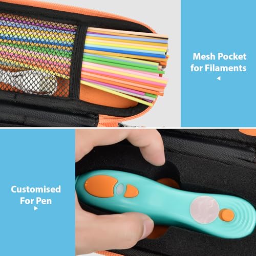 GWCASE Foam Insert Case for 3Doodler Start+ Essentials 3D Pen, Blue Blue With Orange Zipper
