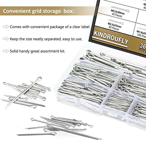 Kindroufly 360-piece cotter pins assortment kit with six sizes, made of 304 stainless steel