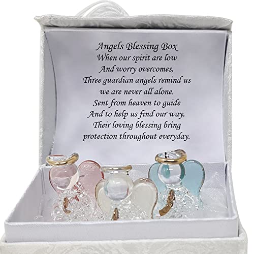 Angels Worry Box Gold Gilded Figurines with Little Angel Wings, Spiritual Verse Inside the Lid | Personalised Ornamental Mindfulness Box for Loved Ones 3 Angels Blessing Box
