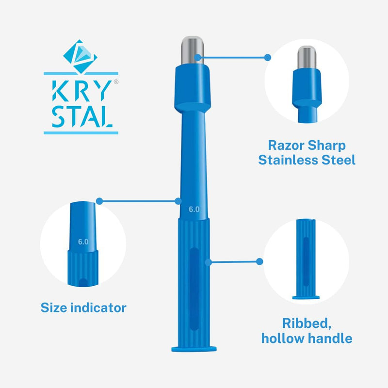 [Australia - AusPower] - Krystal Disposable Punch Biopsy with Protective Cap, 5.0mm, Sterile, Single Punch Blade, for Medical use, Jewelry Piercing, Indivdually Packed (Box of 25) BP05 