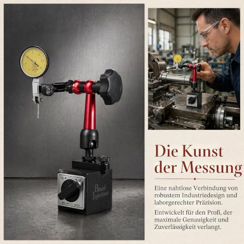 Lever Dial Gauge with Magnetic Holder 0-0.8 mm, Precision Dial Gauge 0.01 mm Accuracy | Robust lever test indicator in red, flexible magnetic stand for lathe & milling machine, shockproof testing device for workshop