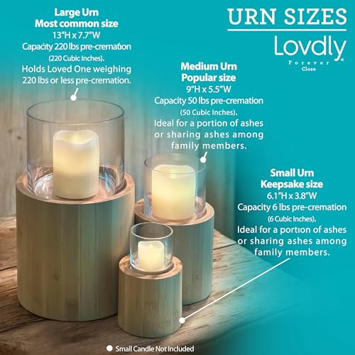 Cremation Urn for Human Ashes | Keepsake Urns for Adult & Pet Ashes | Decorative Urn Made from Premium Wooden Base with Glass Top. Candles Not Included (Wood, Small Bamboo)