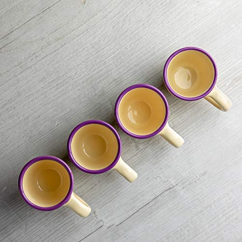 City to Cottage Ceramic Espresso Cups of 4, Small Expresso Shots, Demitasse, Perfect for Espresso Machine, Handcrafted Cups (Cream Lavender Floral)