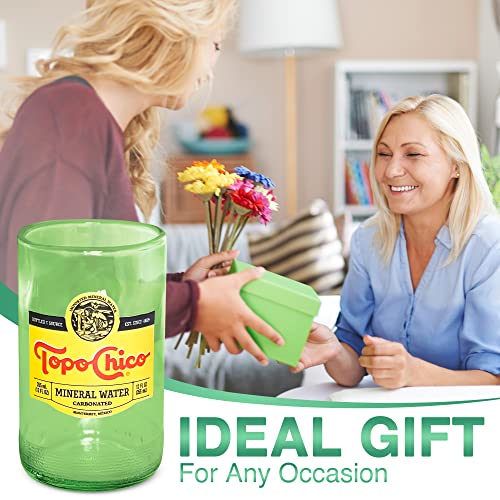 Topo Chico Drinking Glasses Green 8 Fl Oz Fire Polished Smooth Rim Upcycled (Set of 2) Gift - Glassware Sets - Glass Tumbler - Water Cocktail Wine Whiskey Tequila Glass - Cup - Drinkware