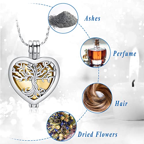 Tree of Life Urn Necklaces for Ashes Heart Shape Cremation Jewelry Memorial Keepsake Jewelry Gifts for Women Men Memorial Lockets Ashes Holder for Pet Silver-Gold
