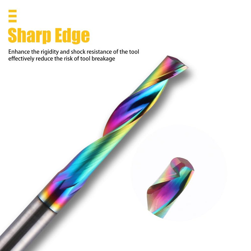CNC Single Flute Router Bits 1/8 Inch Shank,1/8 Inch Cutting Dia,17mm（0.67”） Cutting Length,Solid Tungsten Carbide Alloy End Mill, DLC Coating Milling Cutter for Aluminium,Pack of 10 3.175*3.175*17mm