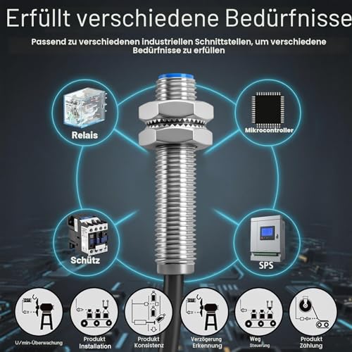 Heschen M8 Proximity Sensor Switch, LJ8A3-1-Z/BX-DC5V, 5V DC 200mA NPN NO, 1mm Detection Distance, Magnetic Metal Detector, 8mm Mounting Hole, 120cm Cable, IP67 Protection