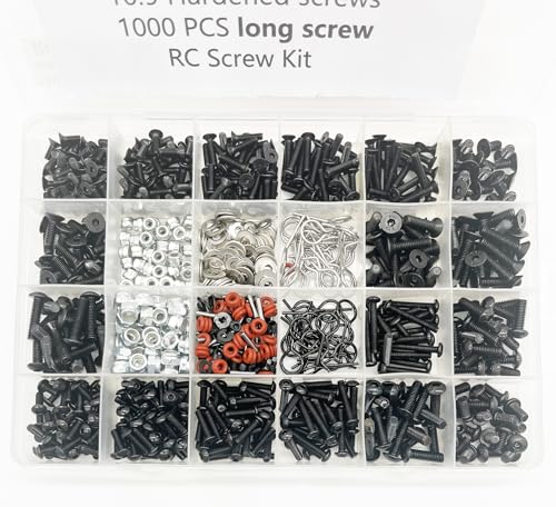 XERIAL RC screw kit with 1000-piece M3 M4 screw assortment for 1/8 to 1/16 scale cars and trucks