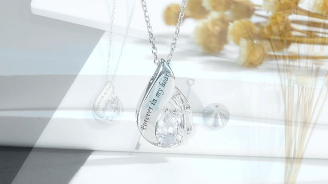 Teardrop Urn Necklaces for Ashes- 925 Sterling Silver Cremation Necklace White