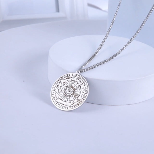 VASSAGO Stainless Steel Seal of The 7 Archangels Pendant Necklace Saint Michael Necklace Spiritual Talisman Amulet Witch Pagan Jewelry for Men Women