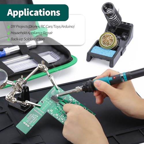 YIHUA 947-IX Soldering Iron Set with Adjustable Temperature Range 220~480°C, Power Switch, Temperature-Controlled ESD-Safe Soldering Set, 5 Soldering Tips for DIY Soldering, Replacement Soldering Iron Set (EU Plug)