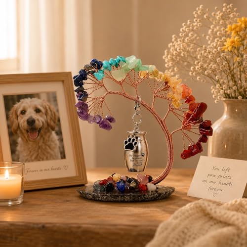 Small Urn for Human Ashes, Rainbow Crystal Tree Keepsake Memorial