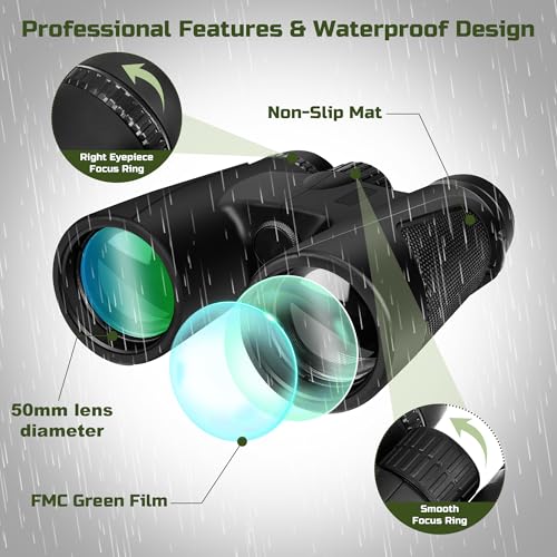 High Power 15X50 Binoculars for Adults BAK4 Prism FMC Lens - Black