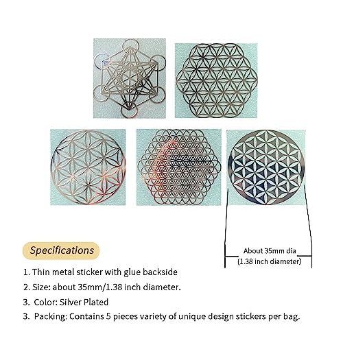 Flower of Life Metal Orgone Pyramid Sticker DIY Resin Crafts Energy Tower Material Decals Sacred Geometry Sticker (Silver # Flower of Life_1) Silver # Flower of Life_1