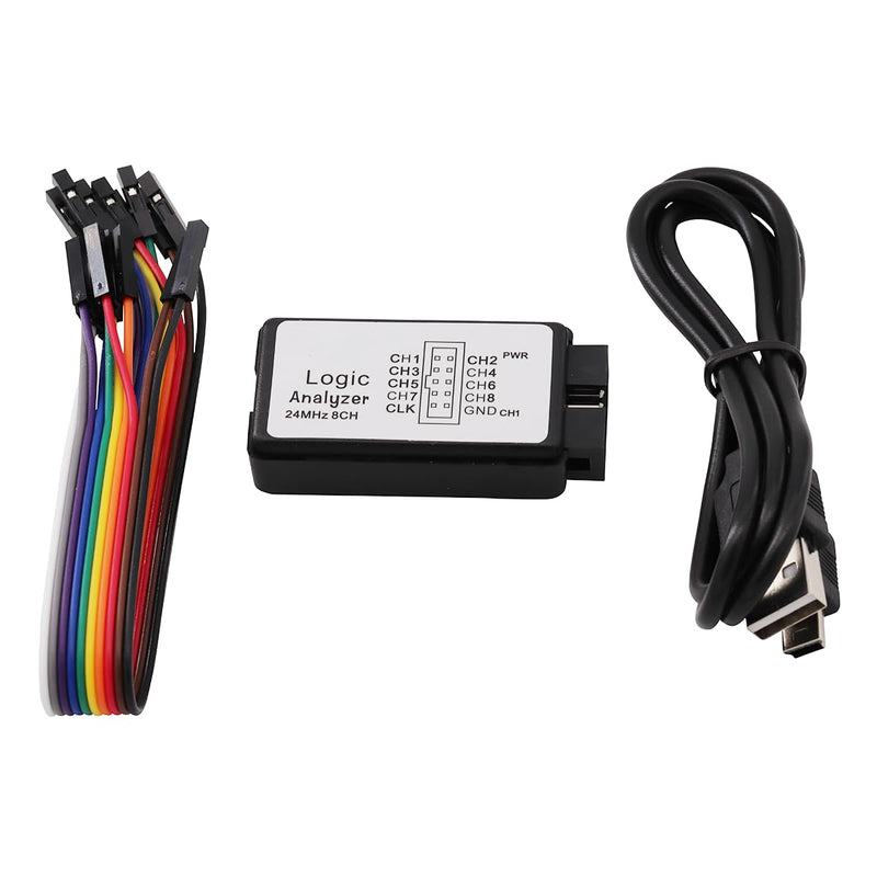 [Australia - AusPower] - Heevhas USB Logic Analyzer Device 24MHz 8CH 8 Channel UART IIC SPI Debug with Mini USB Cable + Cable + 12 Pieces Colours Test Hook Clip Set 