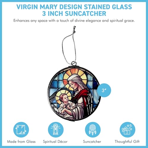 3-Inch Virgin Mary Stained Glass Style Suncatcher | Beautiful Religious Window Decoration 3 Inch Diameter