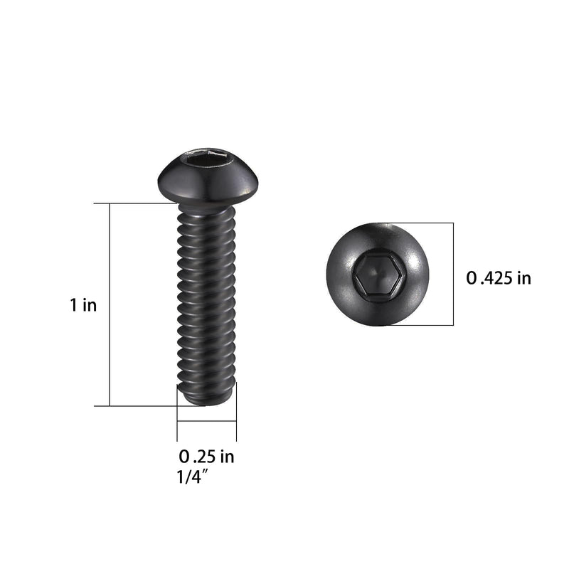 [Australia - AusPower] - (50Pcs) 1/4-20 * 1 Button Head Socket Cap Bolts Screws, 304 Black Stainless Steel, Allen Hex Drive, Bright Finish, Fully Machine Thread B 1/4-20*1 