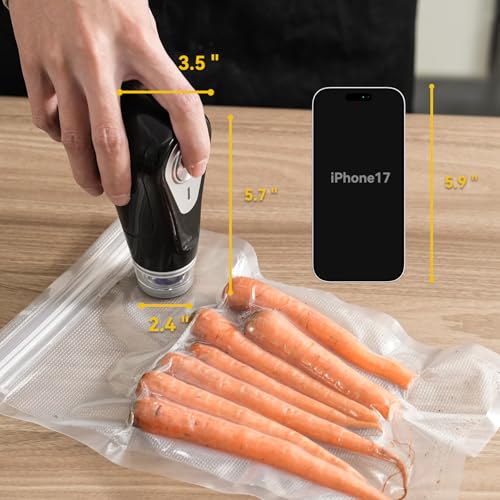 Vesta Precision Cordless and Manual Vacuum Sealer YJS60 for Home Use | Includes 5 Reusable Vacuum Sealer Bags | USB Rechargeable, Black, 3.3W