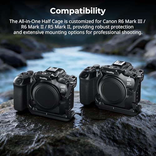 SmallRig Half Cage for Canon R6 Mark II / R6 Mark III / R5 Mark II, HawkLock Quick Release Plate for Arca, NATO Rail, Three-Point Locking, Compatible with DJI RS 3/RS 3 Pro/RS 4/RS 4 Pro Gimbal-5953