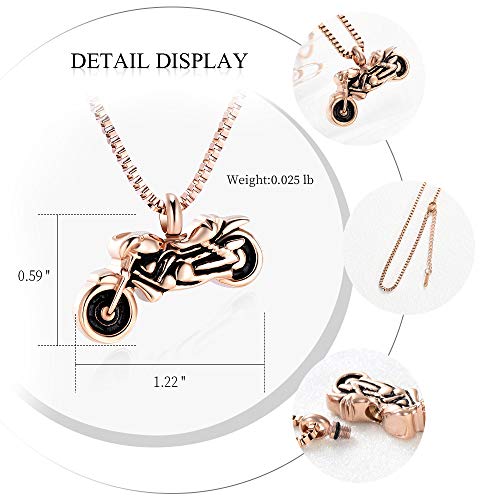 XSMZB Motorcycle Urn Necklace Cremation Jewelry for Ashes Motorbike Necklace Pendent Stainless Steel Keepsake Memorial Urn Necklace for Men Women Rose Gold