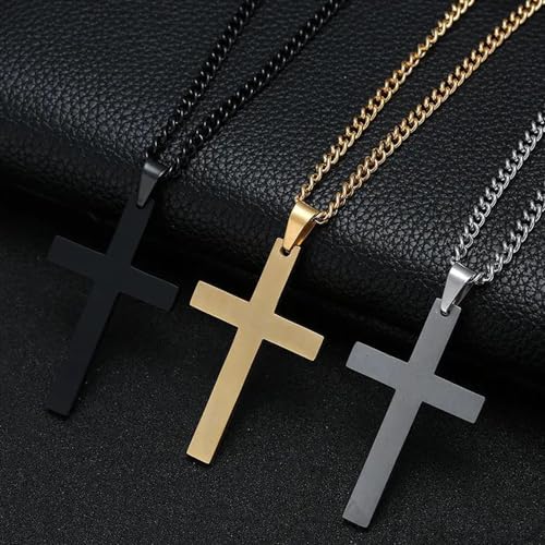 Men Stainless Steel Silver Large Cross Pendant Crucifix Religious Fashion Necklace Birthday Party Easter