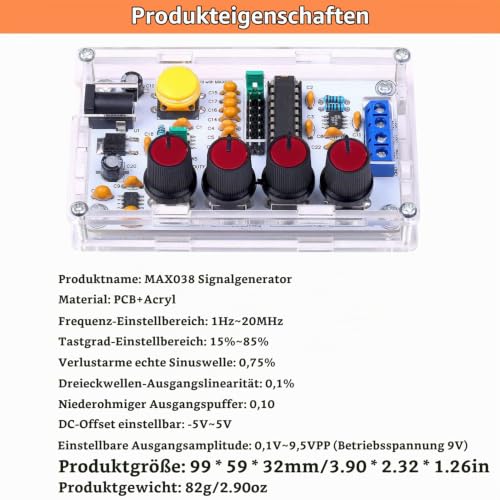 MAX038 Signal Generator DIY Kit 1Hz ~ 20MHz Function Generator High Speed Operational Amplifier Generator Sine/Triangle/Rectangle/Sawtooth