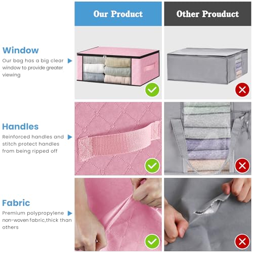 HomeHacks 4-Pack Clothes Organizer Storage Bags, 35L Storage Bins, Pink