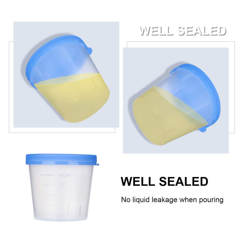 [Australia - AusPower] - Sterile Cups Urine Cup 50pcs 40ml Plastic Sample Cups Specimen Collection Cups with Lids Urine Container Specimen Containers Urine Testing Accessories (Random Color) 