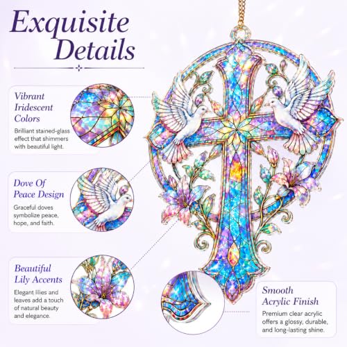 Stained Glass Cross Suncatcher Christian Decor Window Hanging Colorful Carrier Pigeon Dove Cross