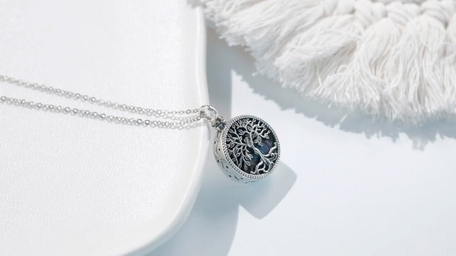 YAFEINI Tree of Life Locket Necklace 925 Sterling Silver Family Tree of Life Abalone/Mother of Pearl Locket Necklace that Holds Pictures for Women Jewelry