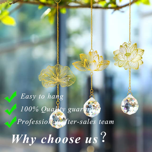 Lotus Leaf Crystal Suncatcher Prism Pendant Window Hanging Decor Gold&clear-3pcs