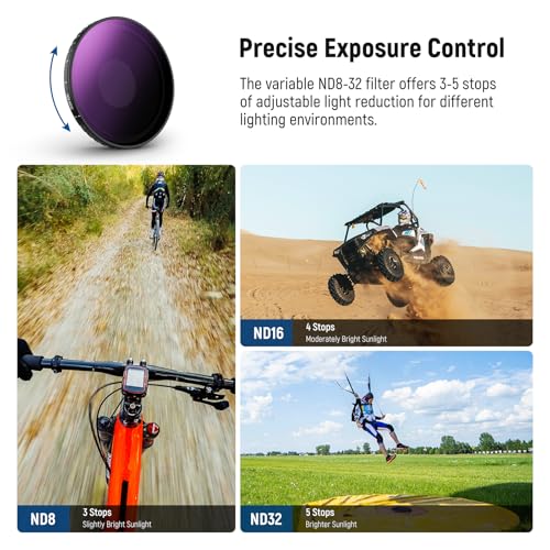NEEWER Variable ND Filter Lens Kit Compatible with DJI Osmo Action 5 Pro/4, Screw On Multicoated HD Optical Glass ND8-32 (3-5 Stops) + 185° FOV Wide Angle Lens Action Camera Accessories, FL-54 2 Pack VND Filter Lens Kit