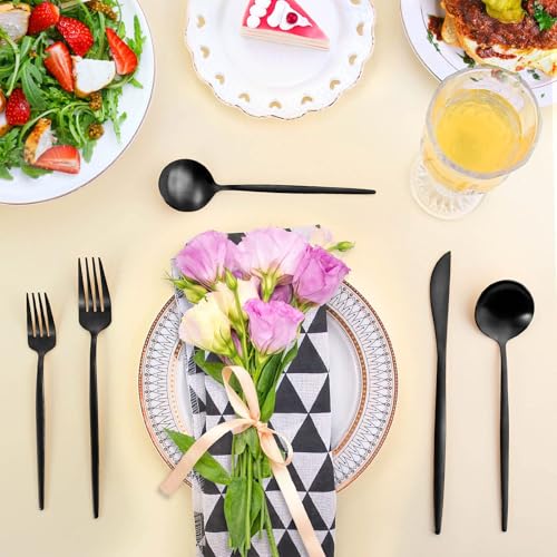 Matte Black Silverware Set,LAZAHOME Stainless Steel Flatware Set Service for 4,20-Piece Kitchen Utensil Set Include Spoons And Forks Set,Cutlery Set For Home Kitchen Restaurant Hotel,Dishwasher Safe. 20