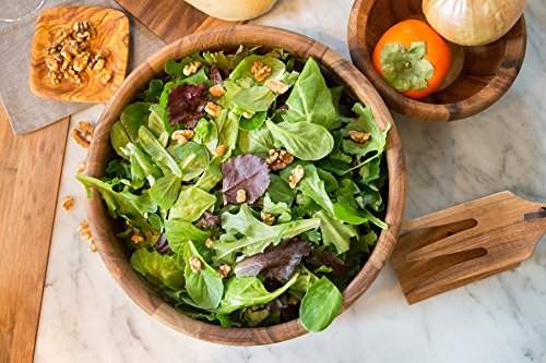 Ironwood Gourmet Acacia Wood Salad Bowl, 12" x 4" Bead Rim Petaluma Bowl 12" Large Petaluma Salad Bowl
