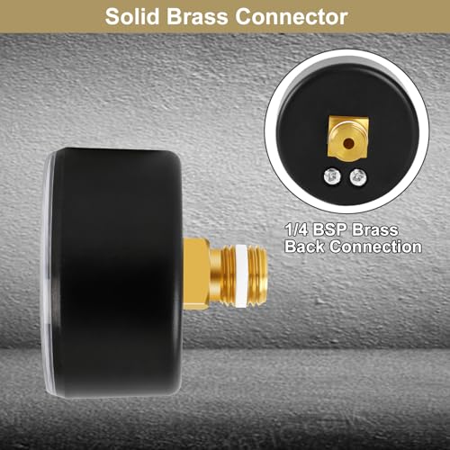 Uharbour Pressure Gauge Water 0-10 Bar, 1/4 Inch, Compressed Air Bracket on the Back, Compressed Air Pressure Gauge 1/4 BSP Brass Connection Axial
