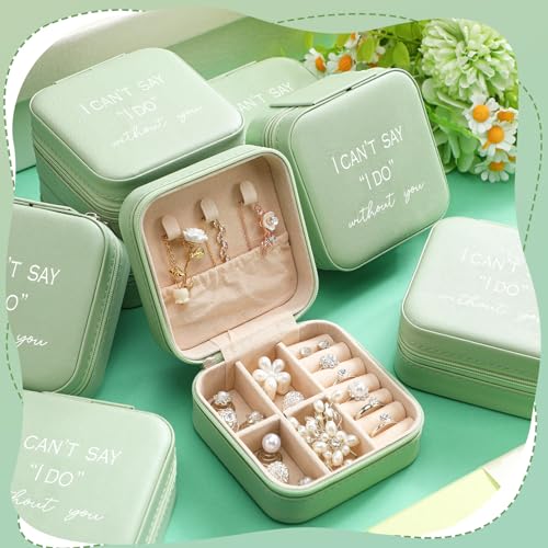 Colingmill 8 Pcs Bridesmaid Proposal Jewelry Box Gifts I Can't Say I Do Without You Travel Jewelry Case Portable Earring Organizer for Women Bridesmaids Wedding Gifts Matcha Color