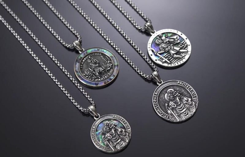 Midir&Etain 925 Sterling Silver Saint Patron Medal Necklace Religious Protection Jewellery Gifts for Women Men 22" Chain A06-St Christopher