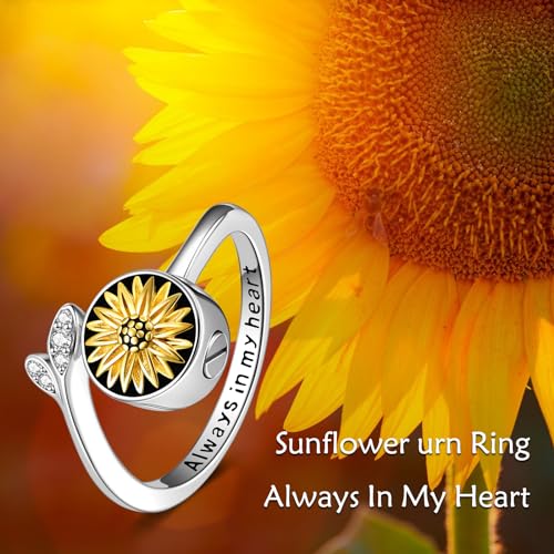 YFN Sunflower Urn Rings for Ashes Sterling Silver Sunflower Cremation Jewellery for Women daughters