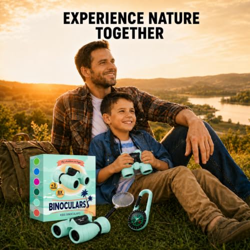 Binoculars for Kids – Perfect Toy for Little Boys and Girls – Extensive Set Incl. Magnifying Glass & Compass – Powerful Magnification 8X21 – 3 to 12 Year Old Kids for Toddler Mint Green