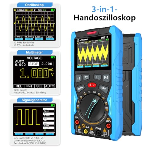 IN210 Digital Oscilloscope Multimeter - 12MHz, 50Msps, 6000Counts, True RMS Signal Generator, 2.4" Display, for Electronics Repair, Laboratory, DIY and Training