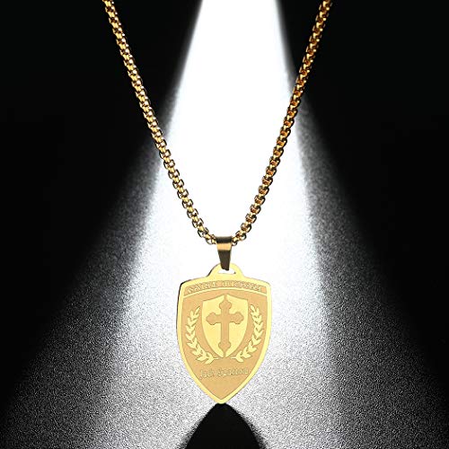 Saint Shield Archangel Pendant Necklace for Men Women 316L Stainless Steel Michael Medallion Charm Choker Clavicle Dainty Jewelry