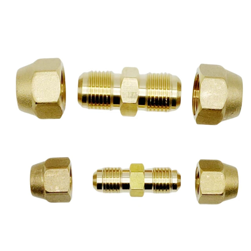 [Australia - AusPower] - 2PCS 1/4" and 3/8" Copper Pipe Extension Joint Connectors for Air Conditioning Pipe Coupling Adapters with Flare Nuts, Free Welding copper flare fittings 