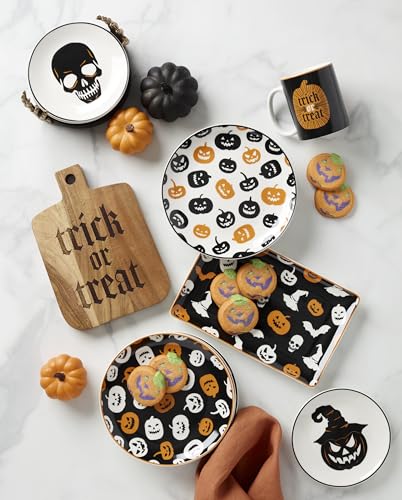 Oneida Vintro Halloween trick or treat cheese board with themed cheese servers and festive Halloween decorations.