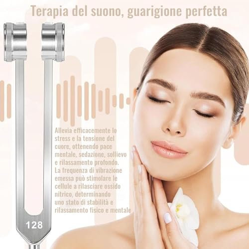 Tuning Fork 128Hz Healing Tuning Fork Neurology Delivers Precise Frequency Response with a Silicone Hammer and Cleaning Cloth Packed in a Soft Velvet Bag | Precise frequency response, with a silicone hammer and a cleaning cloth, packed in a soft velvet...