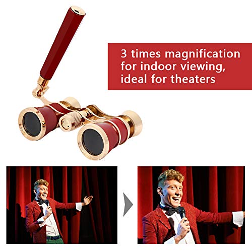 Opera Glasses Binoculars 3X25 Theater BK7 Optical Glass Portable Telescope Adults Kids Women in Musical Concerts Theater Cinema (Red)