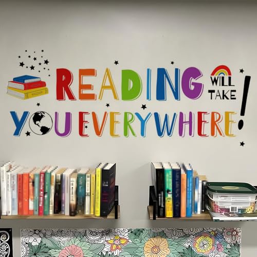 Inspirational Quote Wall Decals Sticker, Motivational Phrase Decoration Classroom Bedroom Playroom Art, Study Room Library Wall Sticker Decor, Reading Will Take You Everywhere
