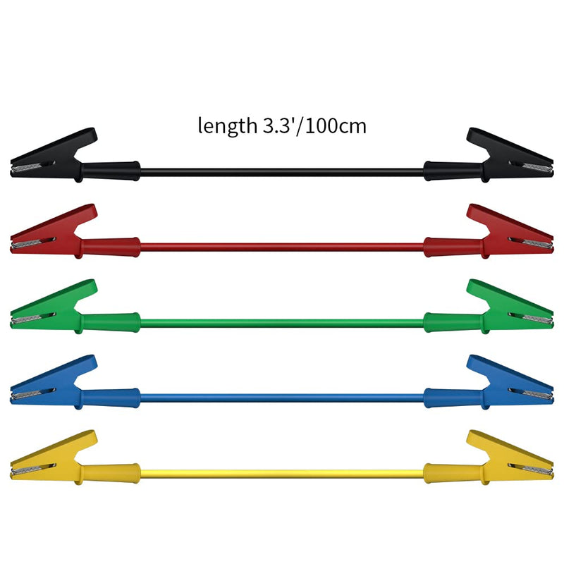 [Australia - AusPower] - 5pcs Alligator Clips Clamp Electrical Test Leads Dual Ended Crocodile Wire Cable with Fully Insulated Clips Test Flexible Copper Cable for Electrical Testing Jumper Wire3.3ft/1m 5pcs fully insulated 
