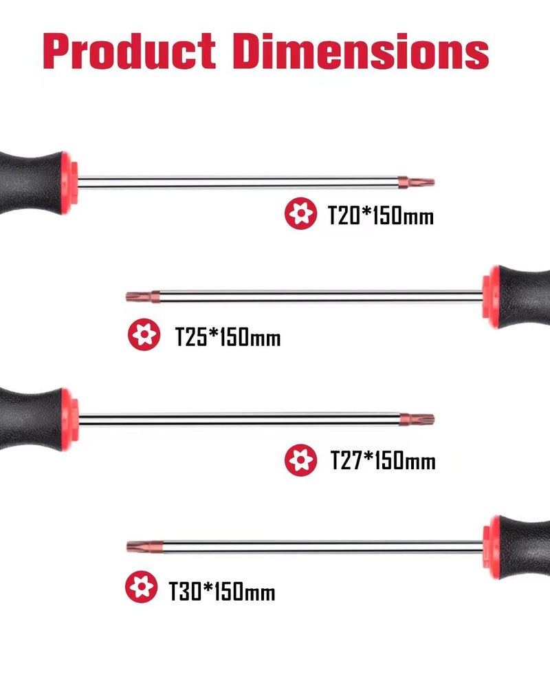 [Australia - AusPower] - ROTATION 4PCS Magnetic Tip Torx Screwdriver Set, 4 Torx Star Screwdrivers, T20, T25, T27, T30, Red Tip | Red, Gloss, S2 Steel Red_4pc 
